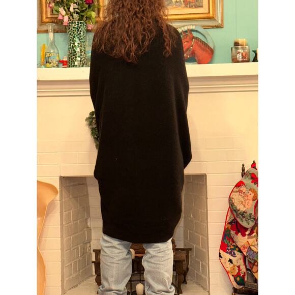 VINTAGE PORTOLANO BLACK SLEEVED CASHMERE WOOL CAPE CARDIGAN WRAP - Picture 4 of 6